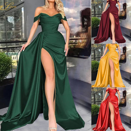 Banquet High Slit Sexy Host Off-shoulder Party Evening Dress