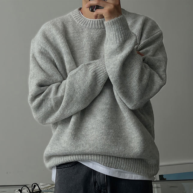 Drop-shoulder Men's Warm Sweater Gray