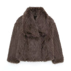 Winter Plush Coat Fashion Thicken Lapel Outwear Jacket Brown