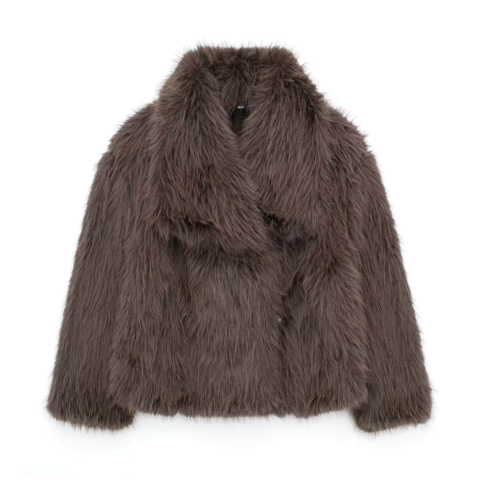 Winter Plush Coat Fashion Thicken Lapel Outwear Jacket Brown