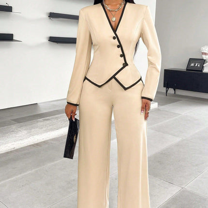 Single-breasted Trim Suit Beige