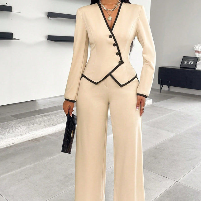 Single-breasted Trim Suit Beige