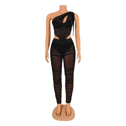 Women's Mesh See-through Top Two-piece Suit