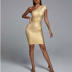 Bronzing Off-shoulder Evening Dress Bandage One-piece Dress