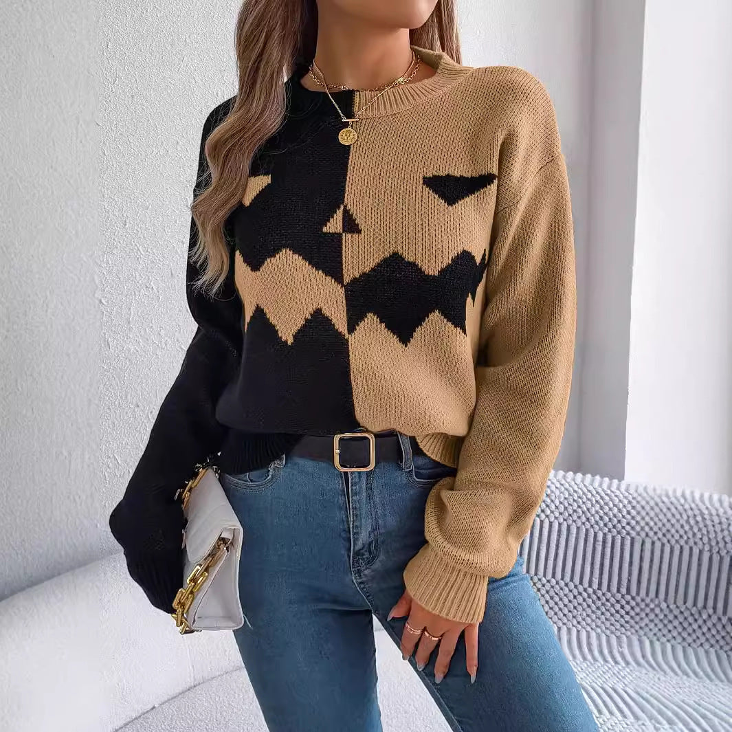 Halloween Pullover Sweater Khaki