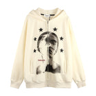 Men's Depressed Abstract Printing Fleece Hoodie Apricot