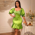 Sequin Stitching Ruffled Banquet Sheath Evening Dress