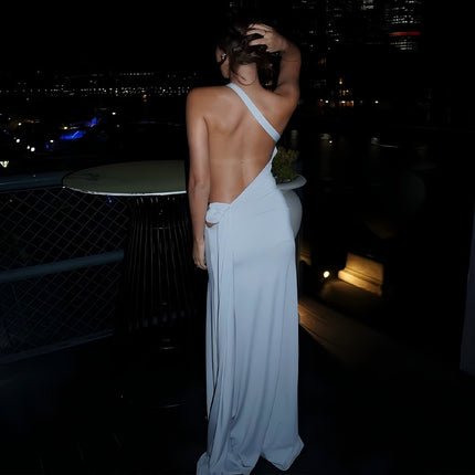 Sexy Backless Metal Decoration Elegant Dress