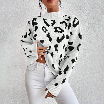 Spring And Autumn Temperament Leopard Print Jacquard Top