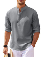 Men's Casual Shirt Long Sleeve Stand Collar Shirt Dark Gray