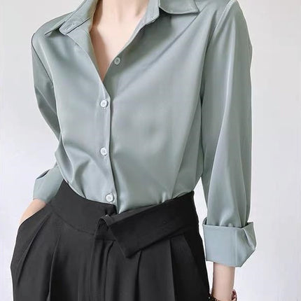 Women's Green Satin Shirt Dark Green Gray