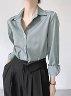 Women's Green Satin Shirt Dark Green Gray