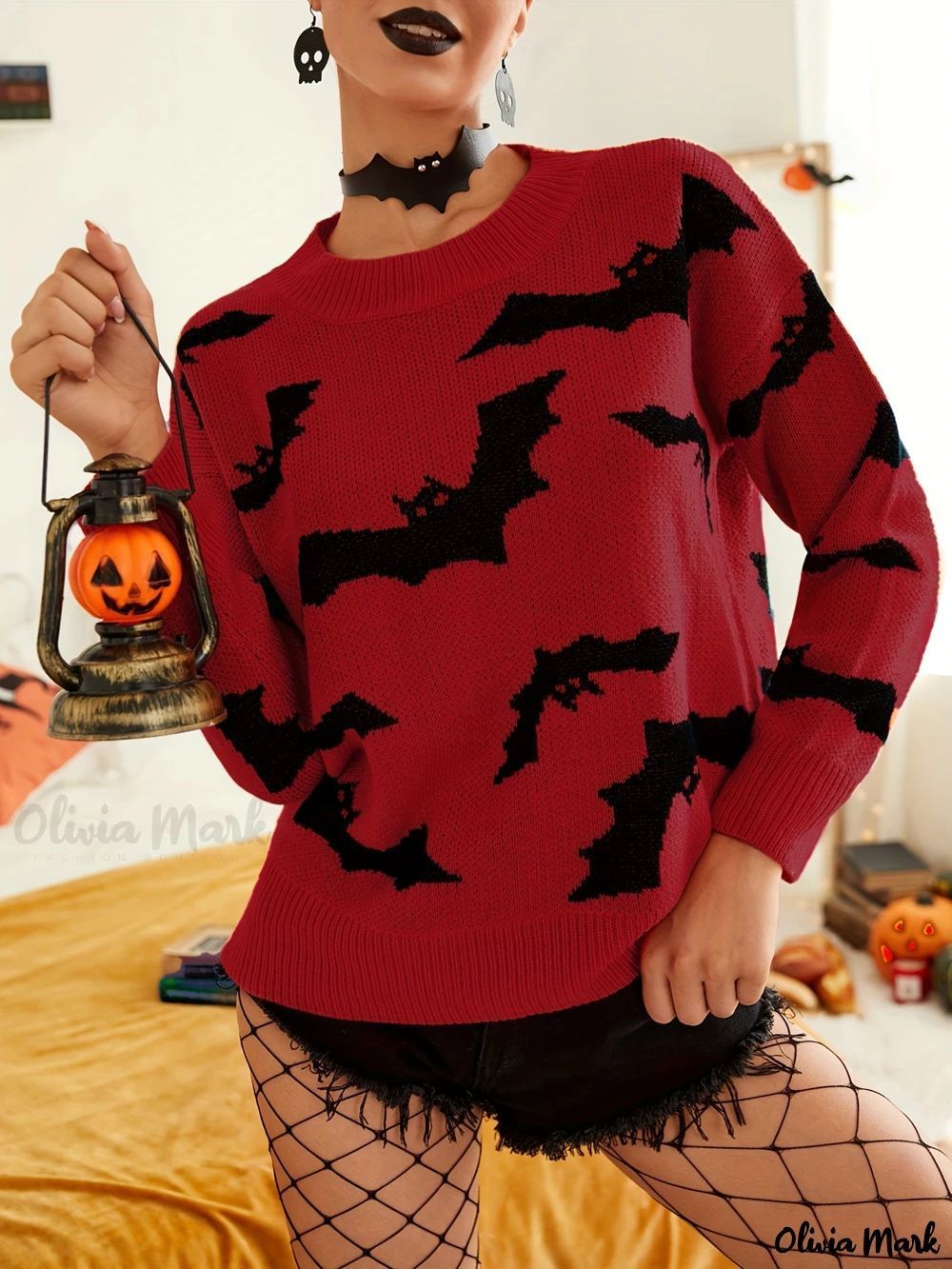Halloween Brocade Sweater Red