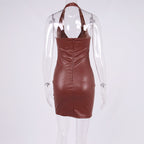Hollow Out Backpack Hip Halter PU Leather Dress