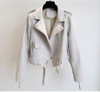 Women's Short Leather Jacket White