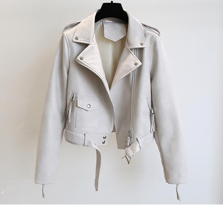 Women's Short Leather Jacket White