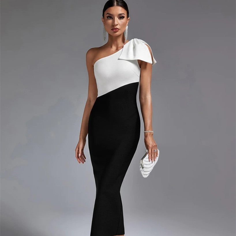 Shoulder Bow Casual Long One-piece Dress
