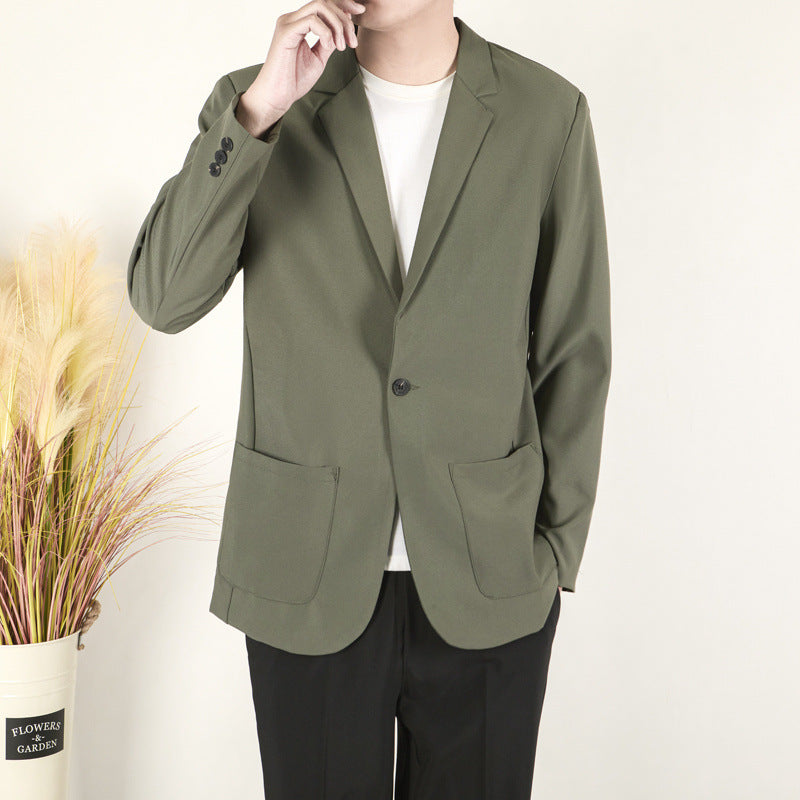 Simplicity Pure Color All-matching Casual Suit Jacket Green