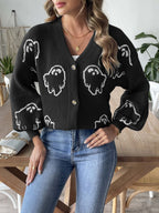 Halloween Loose Casual Button Sweater Black