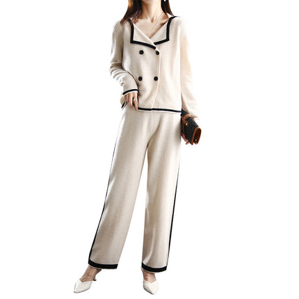 Cardigan Coat Wide Leg Pants Small Fragrance Two-piece Suit