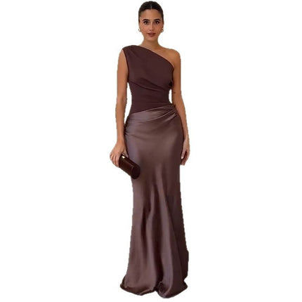 Diagonal Collar Backless Sheath Casual Dress