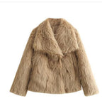 Winter Plush Coat Fashion Thicken Lapel Outwear Jacket Camel