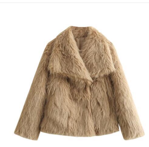Winter Plush Coat Fashion Thicken Lapel Outwear Jacket Camel