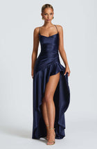 Women's Backless Ruffles Dress dark blue