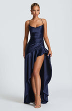 Women's Backless Ruffles Dress dark blue