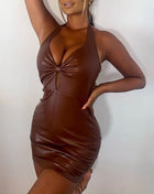 SS PU Leather Dress Brown