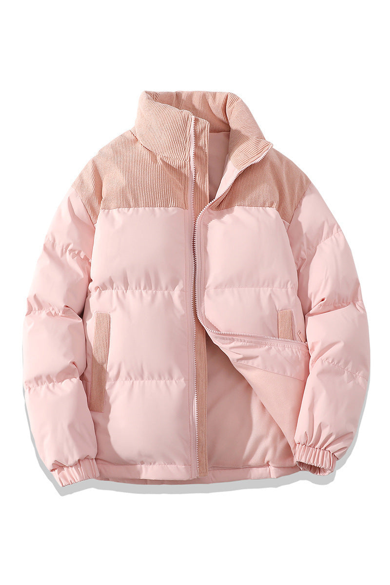 Winter Contrast-colored Padded Jacket Unisex Pink