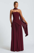 Sexy Backless Tube Top Split Dress Wine red