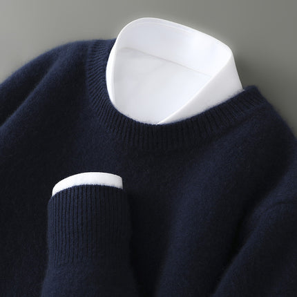 Men's Half-high Collar Thickened Pullover Dark Blue Round Neck