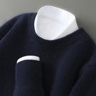 Men's Half-high Collar Thickened Pullover Dark Blue Round Neck