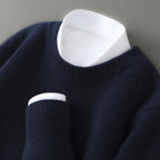 Men's Half-high Collar Thickened Pullover Dark Blue Round Neck