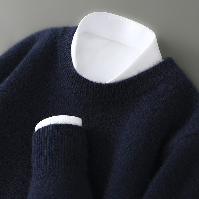 Men's Half-high Collar Thickened Pullover Dark Blue Round Neck