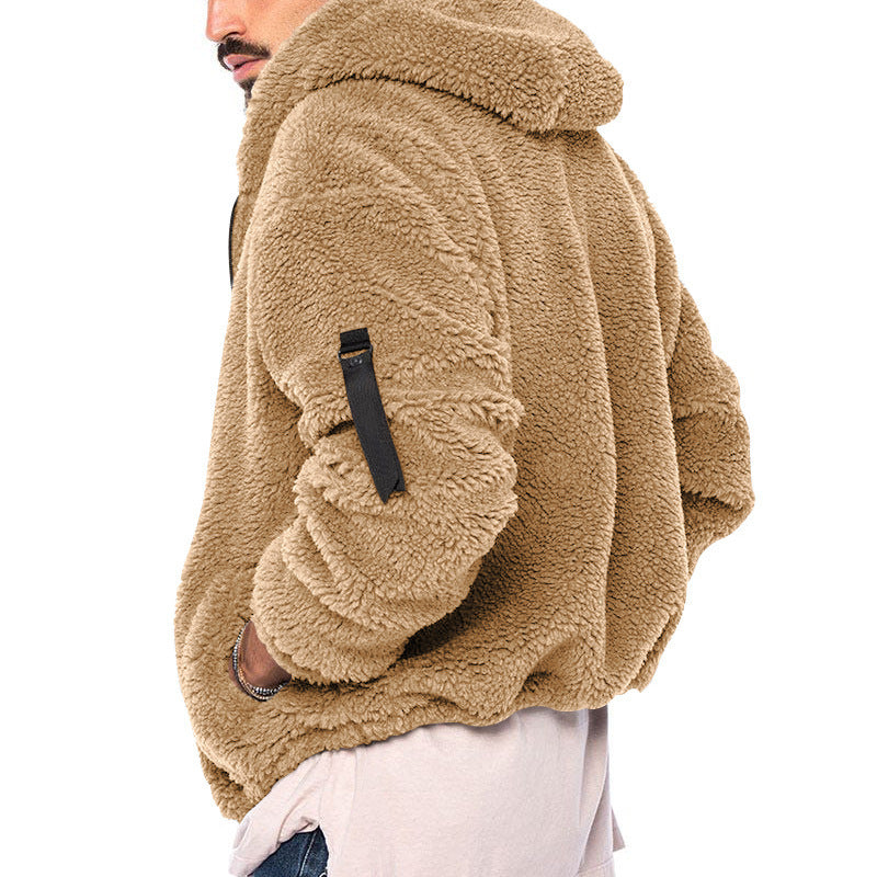 Plush Hooded Men's Autumn And Winter Fleece Double-sided Wear Warm Coat