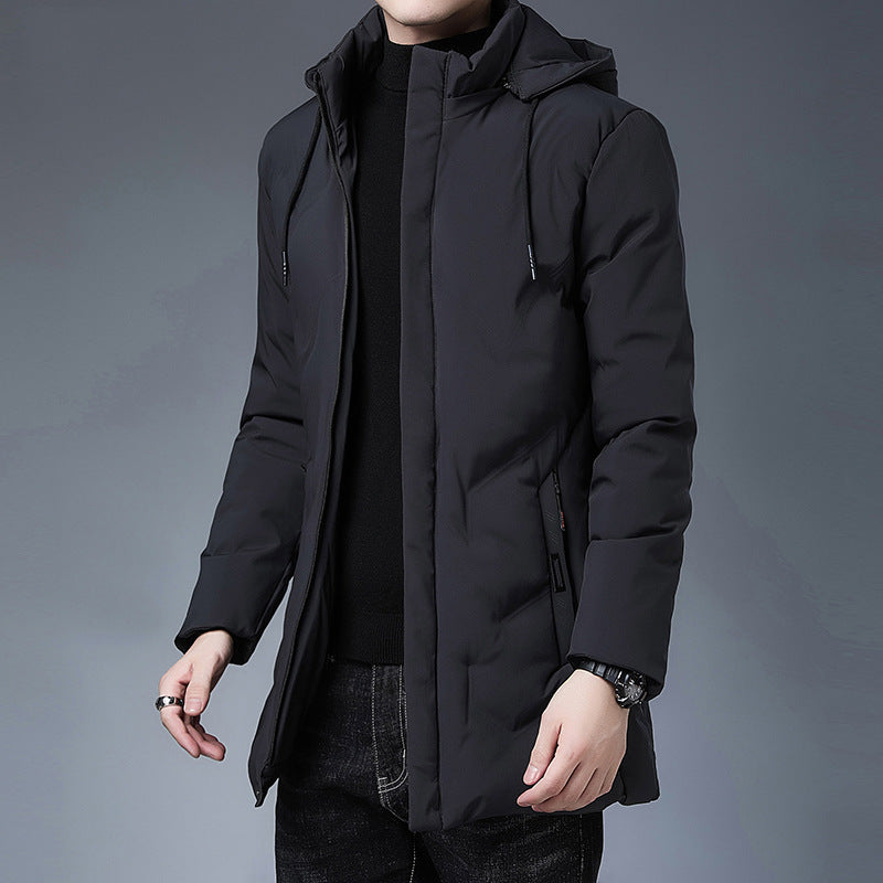 Men's Casual Thickening Mid-length Hooded Detachable Warm Jacket