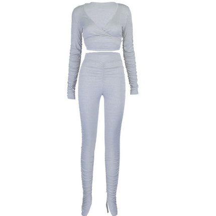 V-Neck T-Shirt + Split Trousers Suit