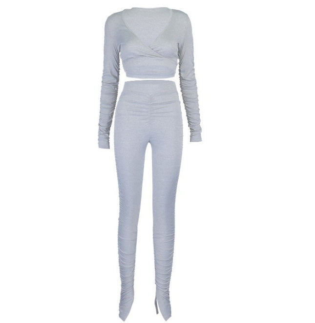 V-Neck T-Shirt + Split Trousers Suit