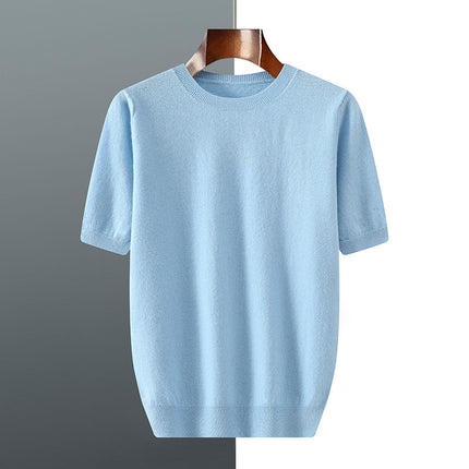 Men's Knitted Sweater With Short Sleeve sky blue