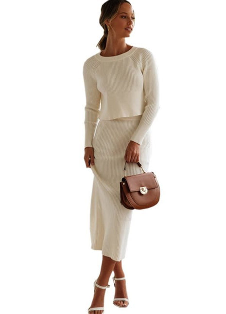 Women's Knitting Sweater Two Piece White