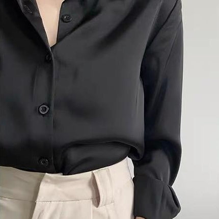 Women's Green Satin Shirt Classic Black