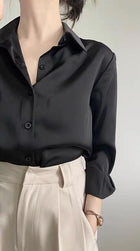 Women's Green Satin Shirt Classic Black