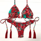 Red Print Split Bikini Swimsuit Red