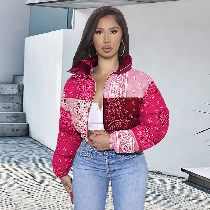 casual winter new short jacket Rose Red