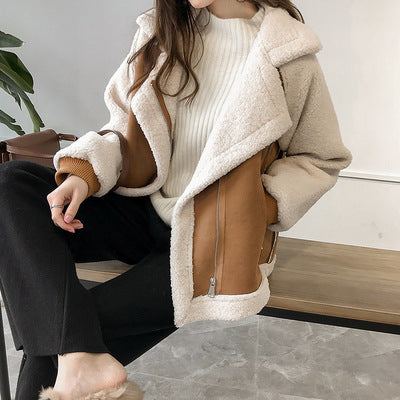 Suede Women Lamb Velvet Motorcycle Jacket