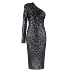 One-shoulder Dress Oblique Wrapped Chest Evening Dress Black
