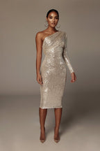 One-shoulder Dress Oblique Wrapped Chest Evening Dress Gold