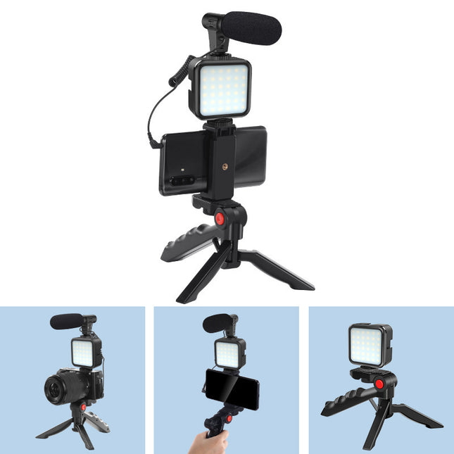 Vlog Tripod Kit Vlogging Photography With Smartphone Video Studio Black